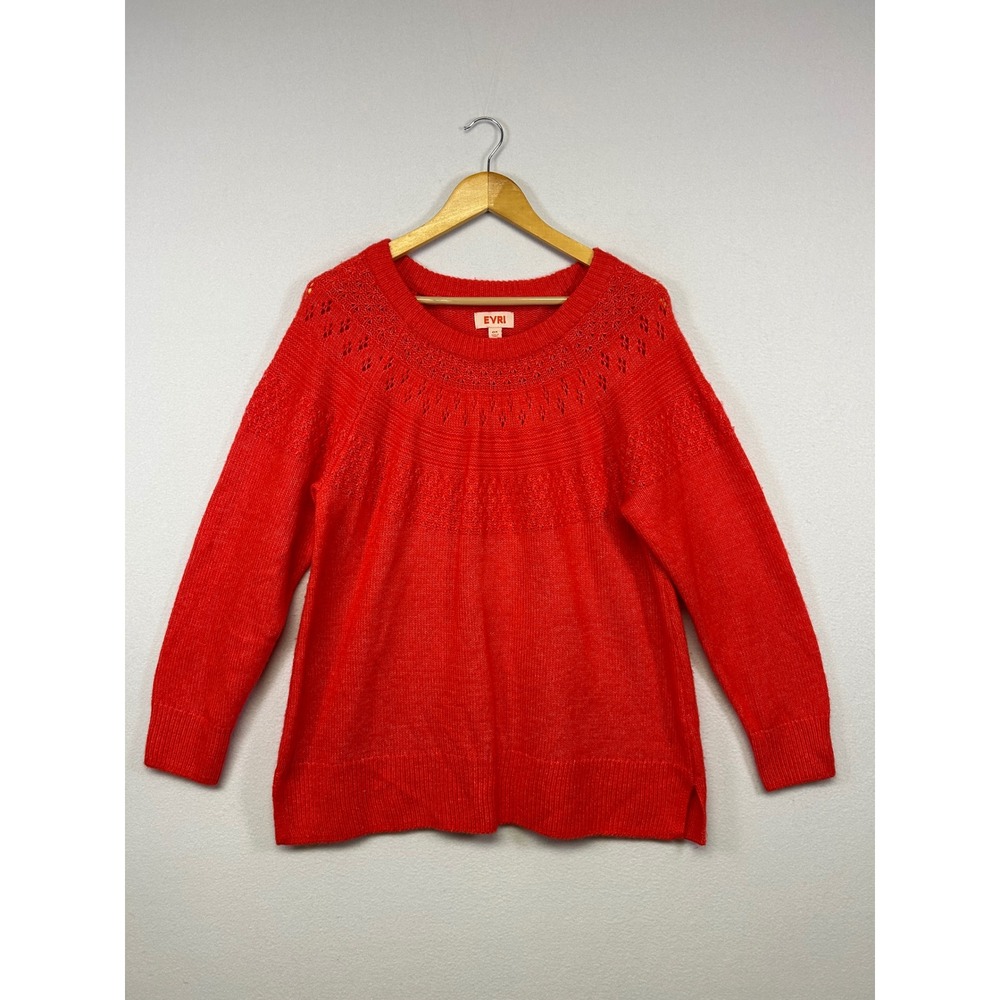 Holiday Festive EVRI Womens 0X Pointelle Knit Yoke‎ Long Sleeve Sweater Pullover